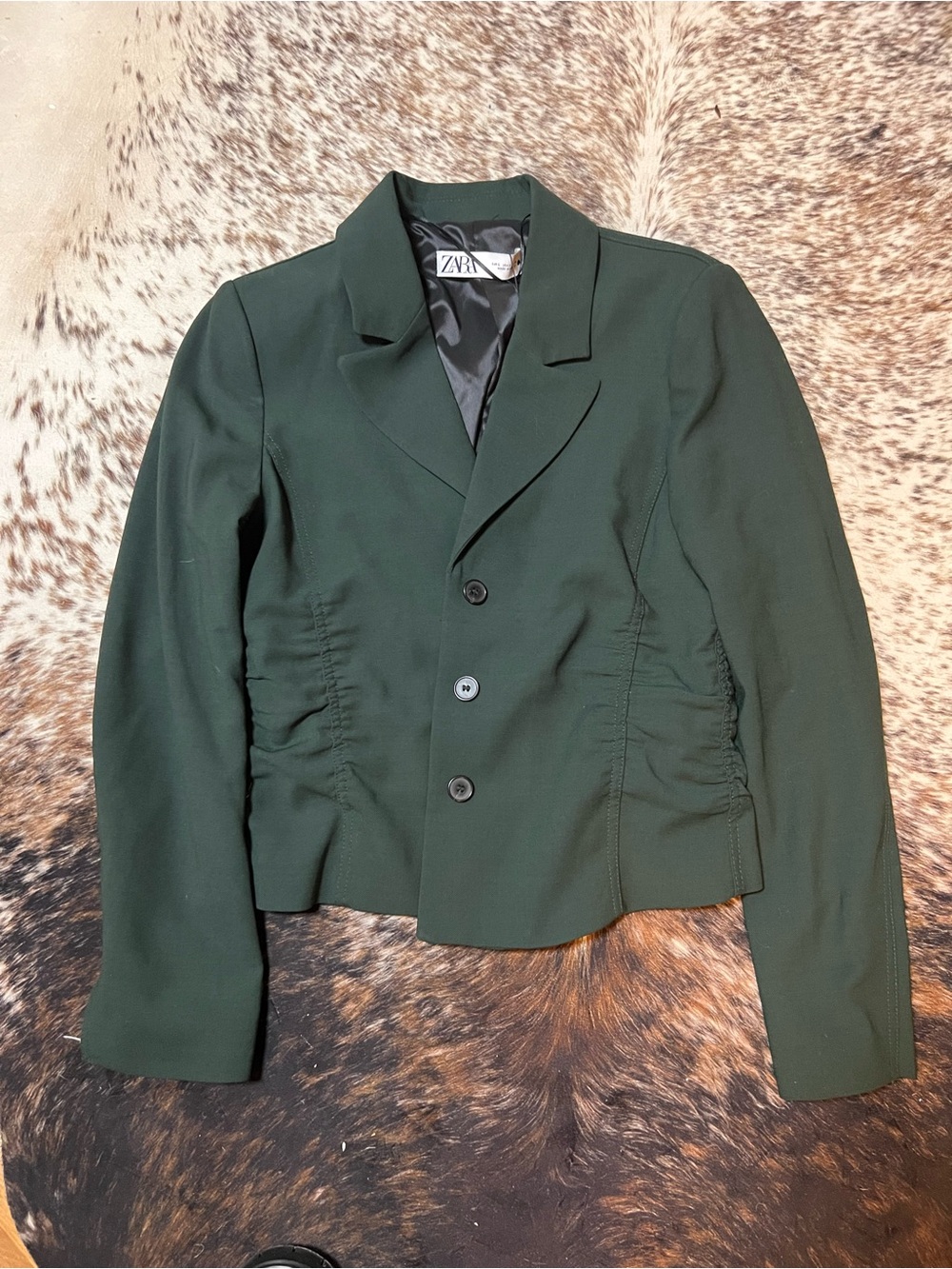 Zara Forest Green Ruched Waist Tailored Blazer